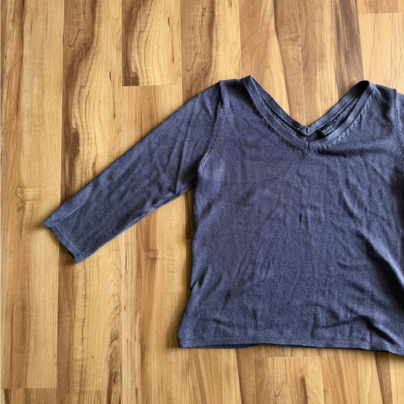 Eileen Fisher Sweater Womens M Italian Yarn Cotton Blend V-Neck Purple Open Knit - Picture 3 of 9
